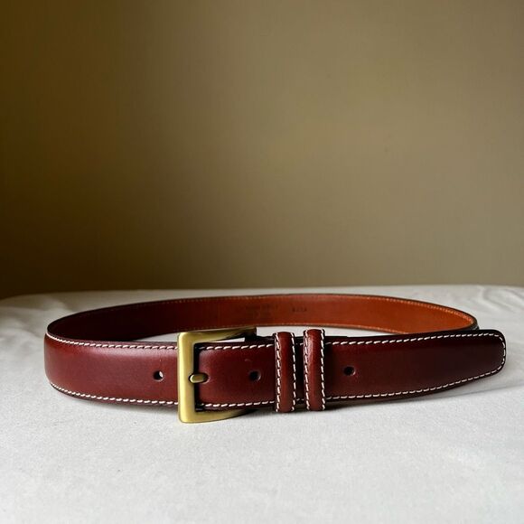 Jos A Bank Italian Leather Dress Belt Cognac Brown Brass Buckle Size 36 - Picture 1 of 8